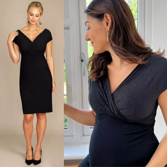 Tiffany Rose Bardot Maternity Dress Shimmer Bodice V-Neck Shift Night Sky 0 - Picture 2 of 8